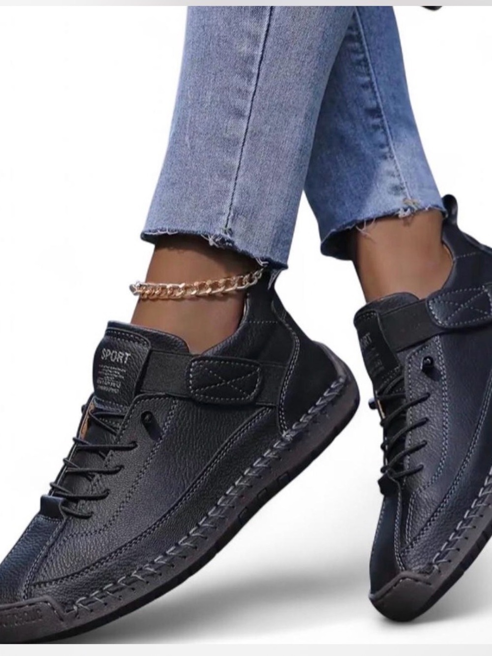 Diabetic ortho Leather Casual Sneakers for Women - Black